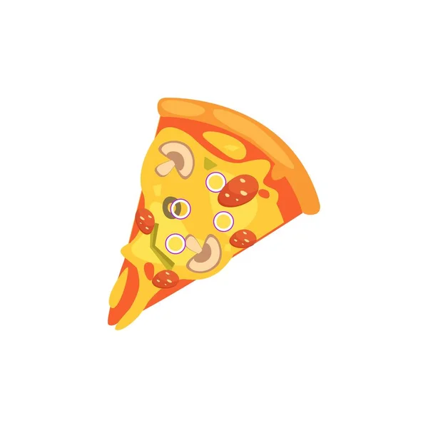 ピザスライスアイコンベクトル 溶かしたチーズとピザスライス ペパロニピザのスライス シンプルなグラデーションでベクトルクリップアートイラスト 漫画風漫画シール輪郭線 — ストックベクタ