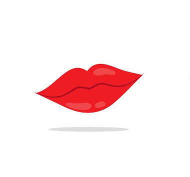 Kırmızı kadın dudak koleksiyonu. Kadın dudağı farklı duygular ifade ediyordu. Isırma, Gülümseme, Öpücük, Güzellik Konsepti. Moda izole edilmiş arka plan. Modern pop sanat tarzı, basit düz vektör tasarımı çizimi.