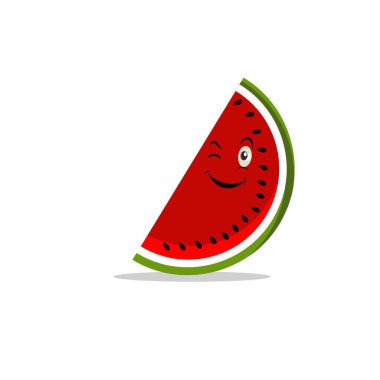 Watermelon slice character with funny face. Happy cute cartoon watermelon emoji set. Healthy vegetarian food character vector illustration