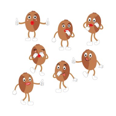 Tatlı kivi çizgi filmi. Mutlu yüz ifadeleri ve farklı pozlarla. Çeşitli şef ifadeleriyle bir dilim kivinin çizgi film karakteri.