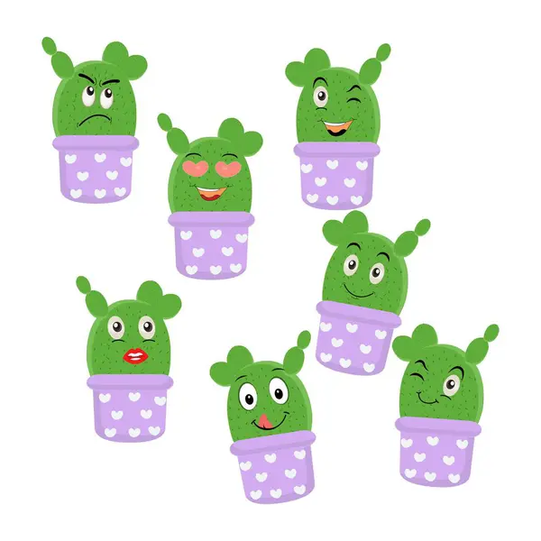 Cactus Character Vector Illustration Vector Color Sticker Teen Funny Cartoon — Stock Vector
