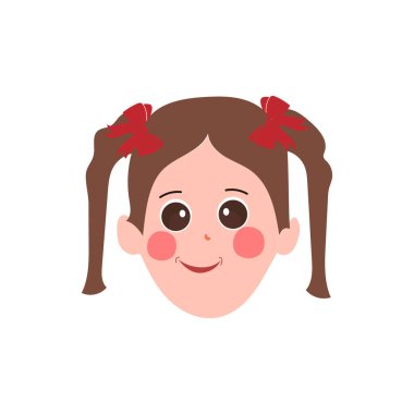 Küçük kız yüz ifadesi, beyaz arka planda izole edilmiş çizgi film vektör çizimleri. Çocuk duygu simgeleri, yüz ifadeleri.