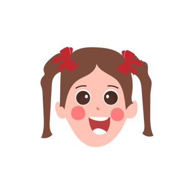 Küçük kız yüz ifadesi, beyaz arka planda izole edilmiş çizgi film vektör çizimleri. Çocuk duygu simgeleri, yüz ifadeleri.