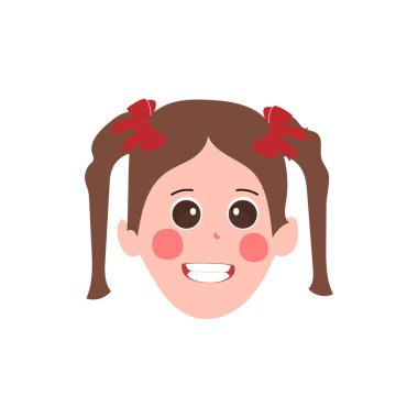 Küçük kız yüz ifadesi, beyaz arka planda izole edilmiş çizgi film vektör çizimleri. Çocuk duygu simgeleri, yüz ifadeleri.