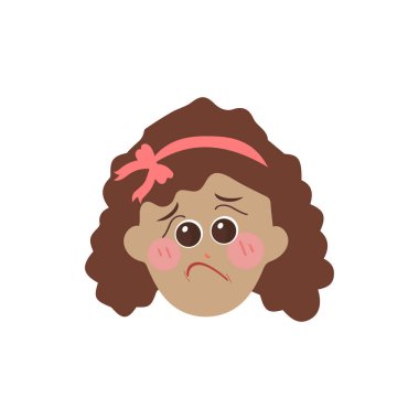 Küçük kız yüz ifadesi, beyaz arka planda izole edilmiş çizgi film vektör çizimleri. Çocuk duygu simgeleri, yüz ifadeleri.