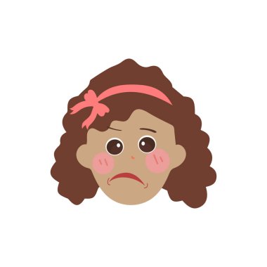 Küçük kız yüz ifadesi, beyaz arka planda izole edilmiş çizgi film vektör çizimleri. Çocuk duygu simgeleri, yüz ifadeleri.