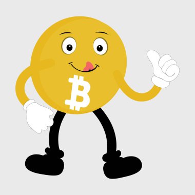 Bitcoin Kripto Para Birimi Karakteri Tasarım Maskotu, sevimli bitcoin karakterlerinin hareketleri. Şifreli paraların vektör çizimleri. Çizgi film, kolları ve bacakları olan komik altın maskotlar.