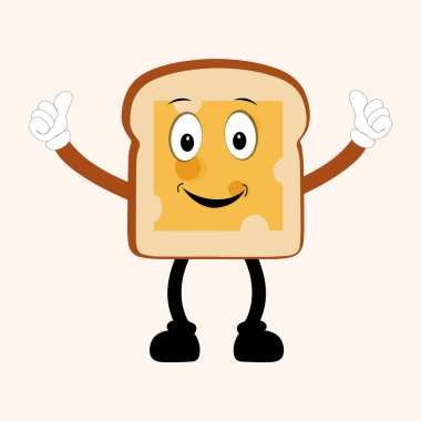 Mutlu Ekmek Dilimleri Maskot Karakteri, Komik Sandviç Çizgi Filmi Vintage Ekmek Karakteri Retro Ekmek Tarzı Logo Vektör İllüstrasyonu 60 'lı 70' li Ekmek Retro Stili