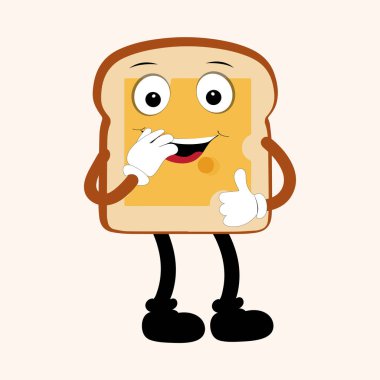 Mutlu Ekmek Dilimleri Maskot Karakteri, Komik Sandviç Çizgi Filmi Vintage Ekmek Karakteri Retro Ekmek Tarzı Logo Vektör İllüstrasyonu 60 'lı 70' li Ekmek Retro Stili