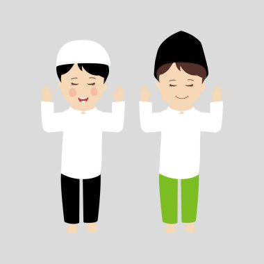 Ramazan Kareem 'in Müslüman çocuk karikatür çizimleri ve İslam kültürü, şirin genç Müslüman çocuk ifadeleri.