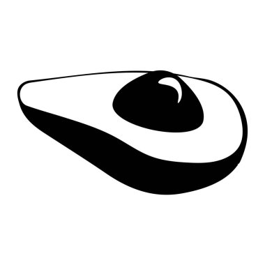 Avokado simgesi siyah illüstrasyon. Tek meyve ikonu ana hatlı siluet, beyaz arkaplan resimlerinde izole edilmiş sağlıklı gıda tasarımı