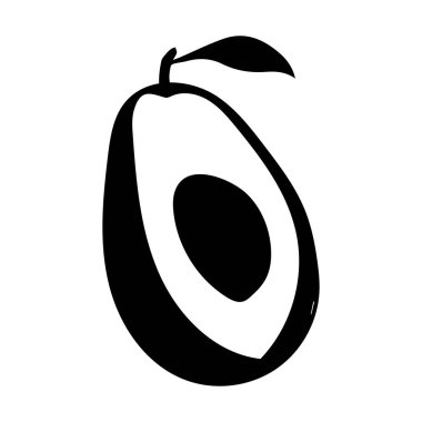 Avokado simgesi siyah illüstrasyon. Tek meyve ikonu ana hatlı siluet, beyaz arkaplan resimlerinde izole edilmiş sağlıklı gıda tasarımı