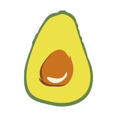 Avokado yemek ikonu. Avokado meyvesinin tamamı ve yarısı beyaz arka planda. Sağlıklı yaşam tarzı için yaz tropikal meyveler. Düz biçimli vektör illüstrasyonu