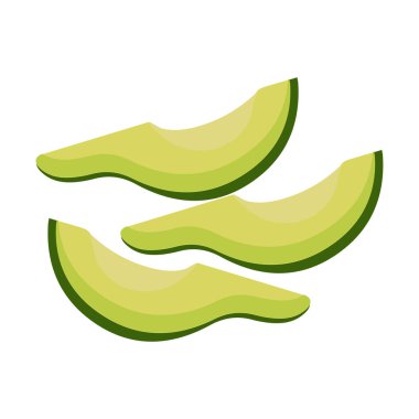 Avokado yemek ikonu. Avokado meyvesinin tamamı ve yarısı beyaz arka planda. Sağlıklı yaşam tarzı için yaz tropikal meyveler. Düz biçimli vektör illüstrasyonu