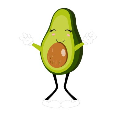 Çizgi film avokado maskotu karakterleri, el çizimi çizgi film karakteri çizimi ikon tasarımı avokado karikatürü