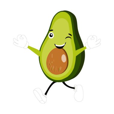 Çizgi film avokado maskotu karakterleri, el çizimi çizgi film karakteri çizimi ikon tasarımı avokado karikatürü