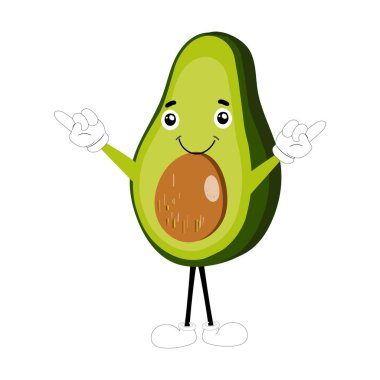 Çizgi film avokado maskotu karakterleri, el çizimi çizgi film karakteri çizimi ikon tasarımı avokado karikatürü