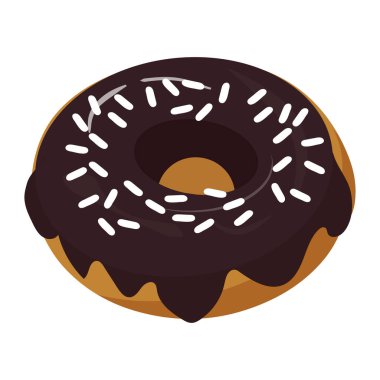 Donut karikatür çizimi, çeşitli şekillerde jöle ve çikolata, kafe tasarımı için elementler, menü, tanıtım afişi. Beyaz arkaplanda renkli jöleli donut.