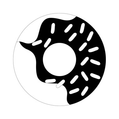 Donut karikatür çizimi, çeşitli şekillerde jöle ve çikolata, kafe tasarımı için elementler, menü, tanıtım afişi. Beyaz arkaplanda renkli jöleli donut.