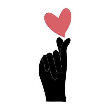 Parmak Kalp ikonu. Kore aşk işareti. El hareketlerini seviyorum. Siluet illüstrasyon etiketi