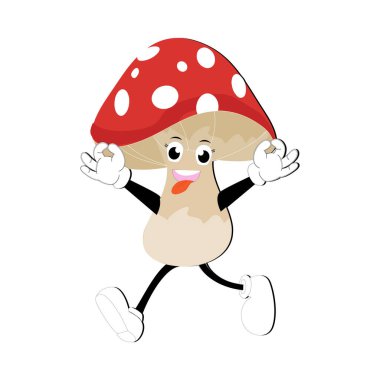 Mantar karakter tasarımı klasik tarzda farklı ifade, Kawaii mantar çizgi film karakteri karakter çizimi. Eps 10