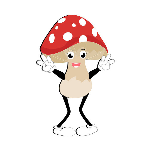 Mushroom character design different expression in vintage style, Kawaii mushroom cartoon mascot character vector illustration. Eps 10