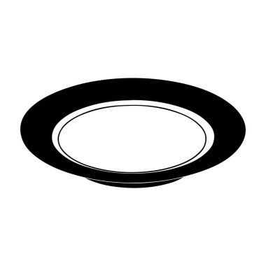 Tabak, beyaz arka planda bıçak ve çatalla izole edilmiş boş bir tabak. Uzun gölgeli plaka daire simgesi. Düz tasarım biçimi