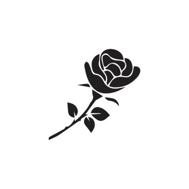 Yapraklı gül ikonu çizimi, çiçek siluetleri. Vektör illüstrasyonu, Rose simgesi. Basit bir gül işareti. Çiçek simgesi