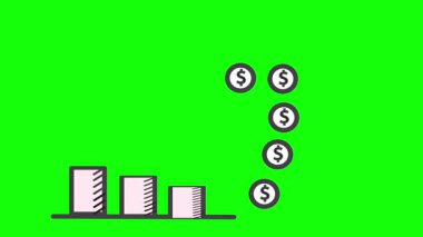 Yeşil ekran arkaplanındaki basit siyah-beyaz grafik grafik grafik çizelgesi, finansal çubuk grafiği kazancın arttığını gösteriyor.