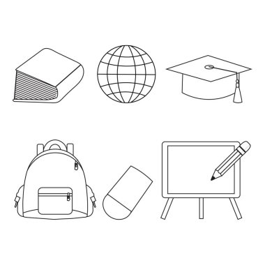 Okul Taslak Simgeleri Koleksiyonuna Dönüş. Okul ve eğitim ana hatları simgeleri. Öğrenme, öğretme, öğrenme ve okul temaları için basit çizgi sanat vektörü.