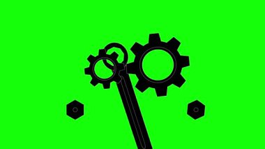 Mekanik Vites Tekerleği, İngiliz anahtarı simgeleri ve ekipmanların animasyon vektörü. Mekanik, endüstriyel, mühendislik, onarım ve teknoloji temaları için mükemmel.