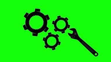 Vites ve anahtar simgelerinin animasyon vektörü. Yeşil ekran arka planında hareket grafiği, mekanik, endüstriyel, mühendislik, onarım ve teknoloji temaları için mükemmel.