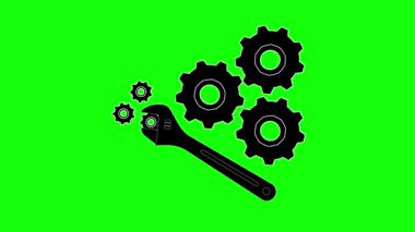 Vites ve anahtar simgelerinin animasyon vektörü. Yeşil ekran arka planında hareket grafiği, mekanik, endüstriyel, mühendislik, onarım ve teknoloji temaları için mükemmel.