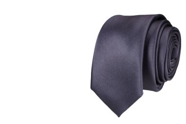 A black necktie rolled isolated on white background close-up view single object copy space  clipart