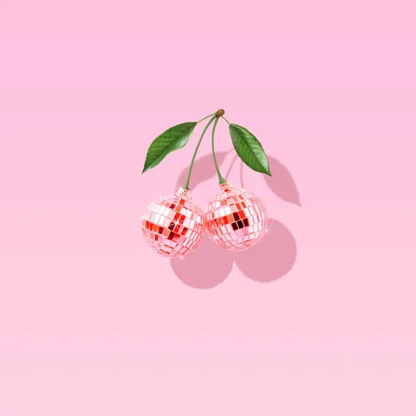 Сучасна Ретро Композиція Декоративних Диско Кульок Таких Вишні Пастельно Рожевому — стокове фото