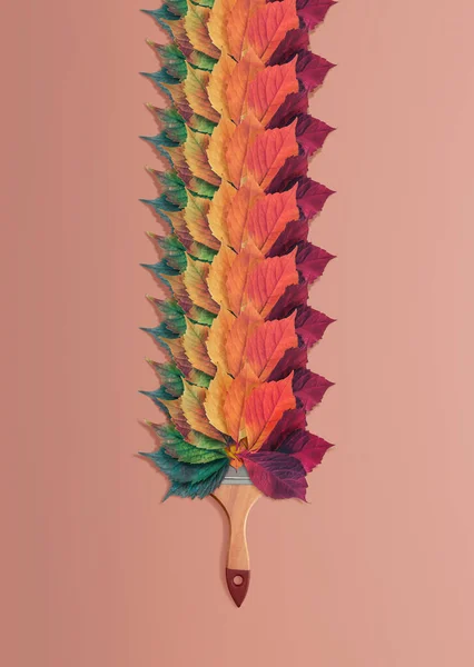 Creative Minimal Concept Composizione Autunnale Fatta Pennello Foglie Colorate Cadute — Foto Stock