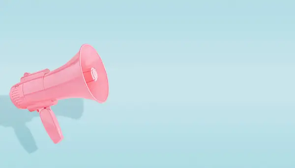Pinkfarbenes Megafon Isoliert Auf Pastellblauem Hintergrund Kreatives Ankündigungskonzept Werbe Attrappe — Stockfoto