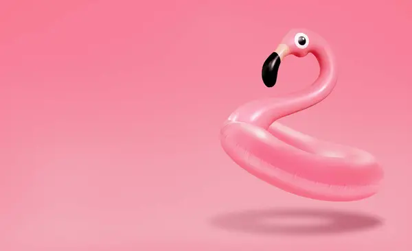 Composição Moderna Verão Feita Flamingo Rosa Inflável Fundo Rosa Claro — Fotografia de Stock