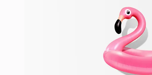 Composição Moderna Verão Feita Flamingo Rosa Inflável Fundo Claro Concepção — Fotografia de Stock