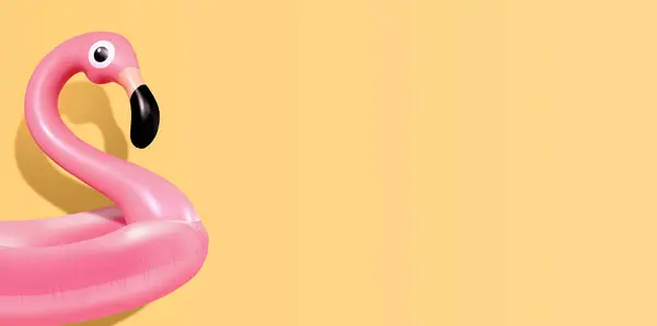 Trendig Sommar Komposition Rosa Flamingo Uppblåsbar Ljus Gul Bakgrund Minimal — Stockfoto