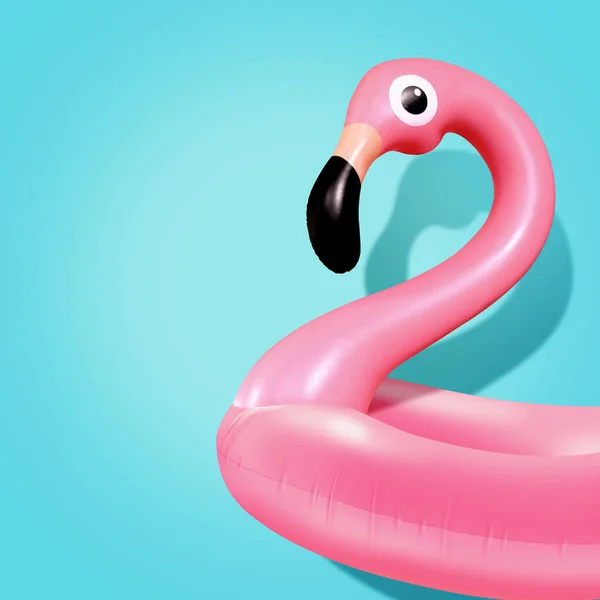 Composição Moderna Verão Feita Flamingo Rosa Inflável Fundo Azul Claro — Fotografia de Stock