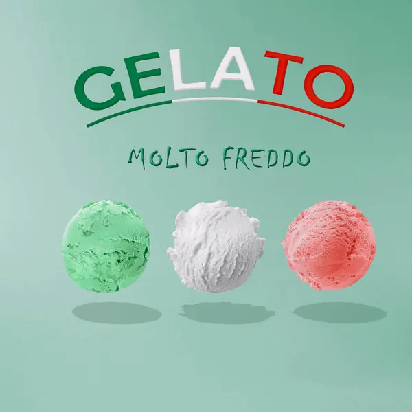 Eiskugeln Vor Pastellgrünem Hintergrund Abstrakte Infografik Des Eises Food Dekonstruiert — Stockfoto