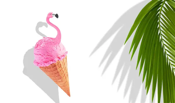 최소한의 창조적 카리브해 야자나무와 아이스크림 플라밍고와 텍스트를 쓰기위한 창조적 최소한의 스톡 사진