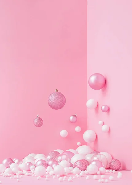 Tvůrčí Abstrakt Slavnostní Kompozice Vánoční Design Růžové Pastelové Barvy Pozadí — Stock fotografie
