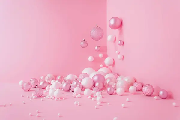 Creatief Abstract Feestelijke Compositie Met Kerstdessin Roze Pastelkleurige Achtergrond Roze — Stockfoto