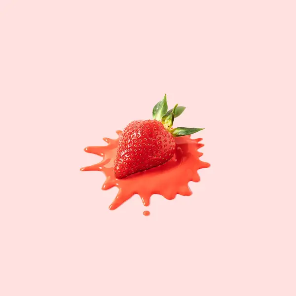 粉红粉底草莓和融化奶油的微调组合 — 图库照片