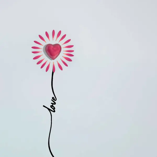 Sevgi sözcüğü ve tatlı bir kalple çiçek yaprağından yapılmış yaratıcı bir kavram. Düz yatıyordu. Sevgililer Günü konsepti.