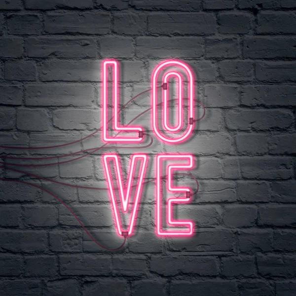 Düz ultraviyole neon renklerden oluşmuş. Retro Neon 'un 80' ler pankartı. Tuğla duvara 