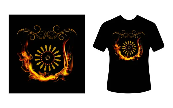 グラフィックTシャツデザイン 炎とアートのタイポグラフィのスローガン Tシャツのベクトルイラスト — ストックベクタ