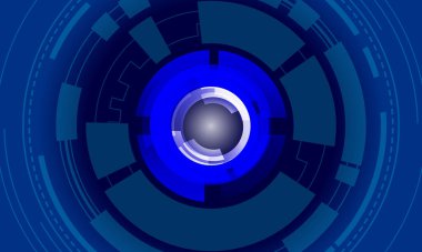 Koyu mavi arkaplanda dijital teknoloji pankartı.